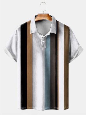 Men's Simple Striped Contrast Polo Shirt