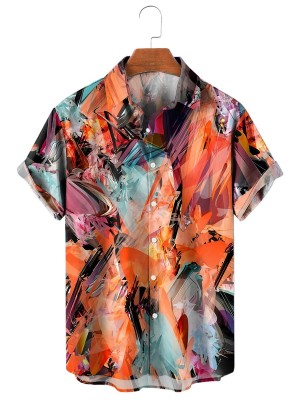 Men's Casual Printed Lapel Short Sleeve Shirt 11150106M