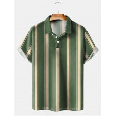 Men's Basic Striped Breathable Short Sleeve Polo Shirt